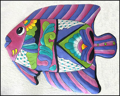 Hand painted metal tropical fish metal art, Metal wall art